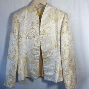 Flores‎ & Flores Vintage Cream/Gold Viscose/Silk Blend Open Front Jacket Sz 10